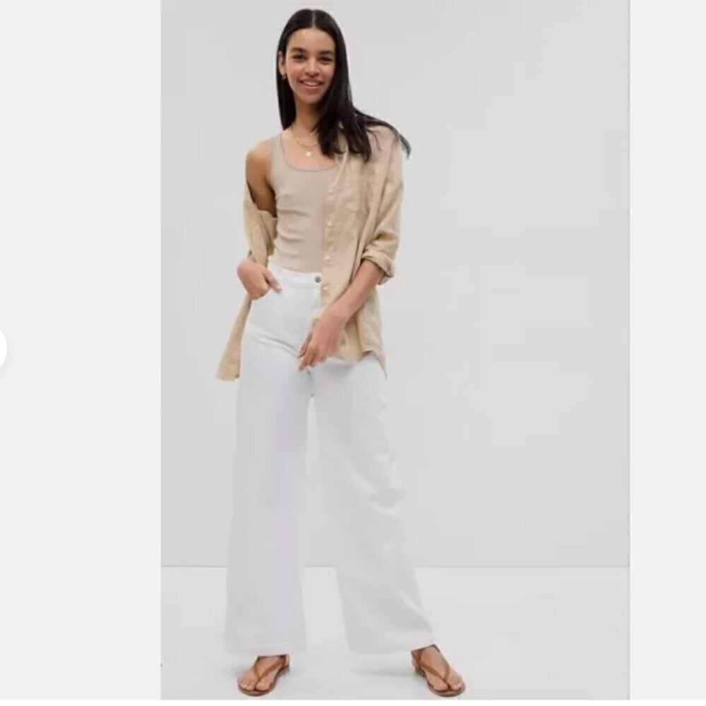 GAP High Rise Stride Wide Leg Ankle Jeans White Size 14/32 TALL NWT RT$90
